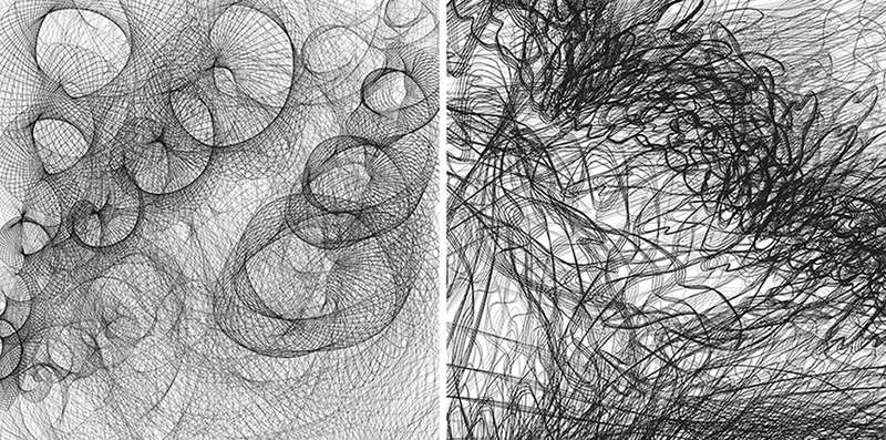 Fig. 8, left: Tiffany IP, drawing of cloud formations; Fig. 9, right: Melanie NGAMI, drawing of cloud formations.