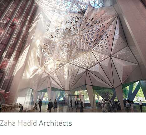 Zaha Hadid Architects, "City of Dreams Hotel Tower." Lobby atrium. Zaha Hadid Architects, "City of Dreams Hotel Tower." Lobby atrium.