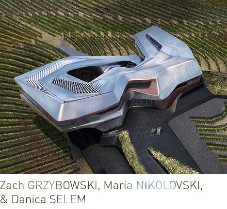 Zach GRZYBOWSKI, Maria NIKOLOVSKI, & Danica SELEM, "Objectified Field." Bird's-eye rendering. Zach GRZYBOWSKI, Maria NIKOLOVSKI, & Danica SELEM, "Objectified Field." Bird's-eye rendering.